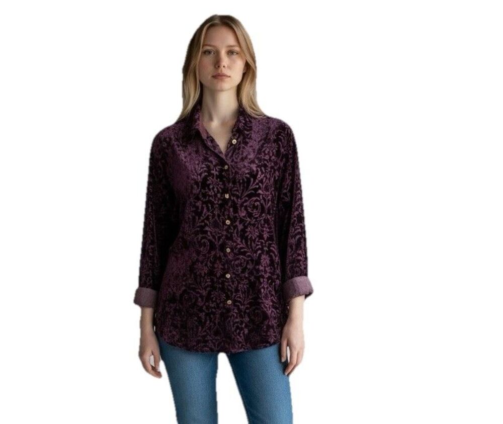 Vintage Y2K Casual Corner Silk Velvet Burnout Blouse Purple 6 Whimsigoth Goth